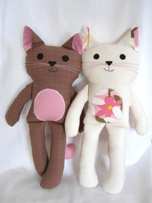 two cute pink cat rag dolls to sew