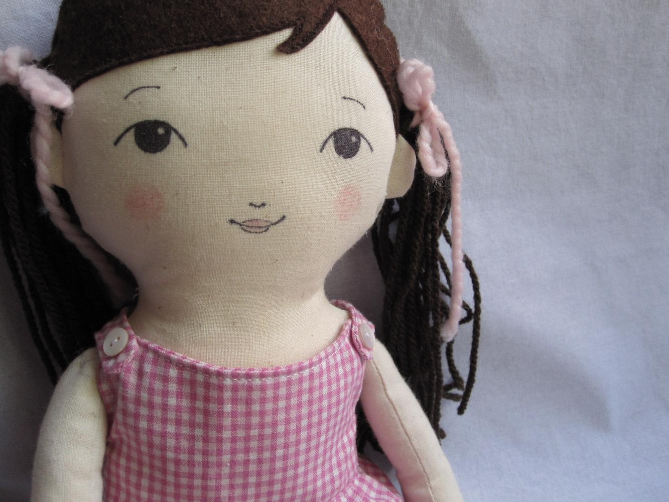 closeup of 18 inch rag doll pattern