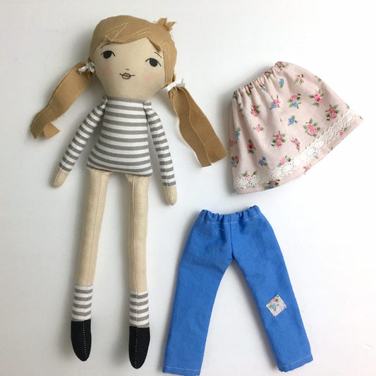 little rag doll with skirt and pants pattern