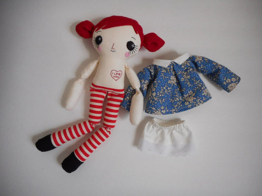 raggedy rag doll with dress and slip underskirt pattern