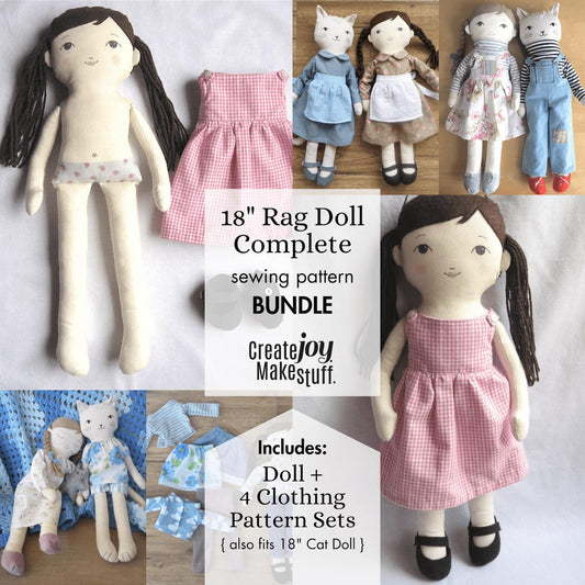 sewing patterns for a cloth rag doll with extra clothing